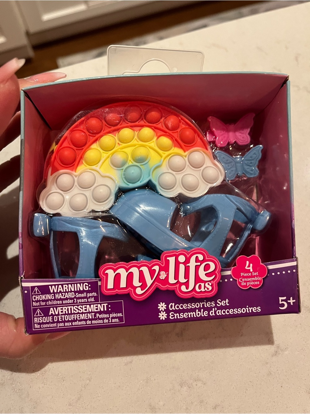 My Life As Kids Rainbow Pop-It purse, Blue shoes & Hair Clips Set